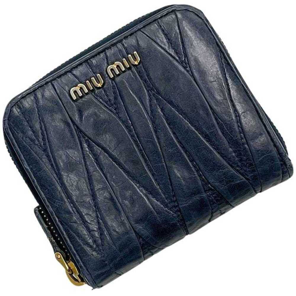 Miu Miu Miu Bi-fold Wallet, Navy Blue, Matelassé Leather, Compact, 194 miu